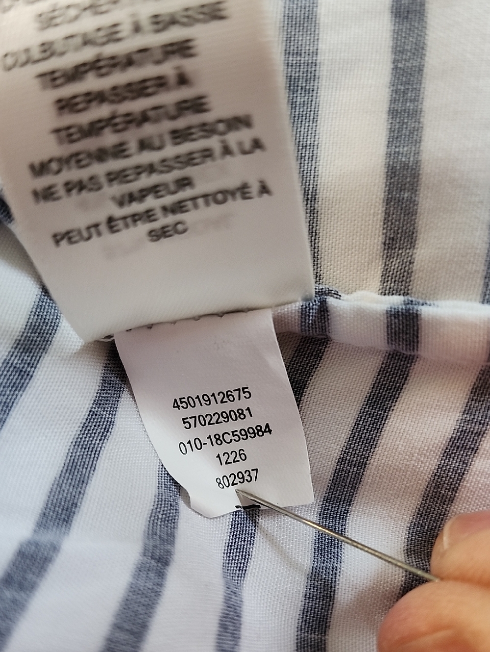Chicos Size 3 Horizontal Striped Short Sleeve Blouse Navy & White - Picture 9 of 9